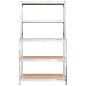 vidaXL Mesa de trabajo con estantes 5 niveles madera y acero plata vidaXL Mesa de trabajo con estantes 5 niveles madera y acero plata