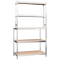vidaXL Mesa de trabajo con estantes 5 niveles madera y acero plata vidaXL Mesa de trabajo con estantes 5 niveles madera y acero plata
