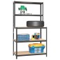vidaXL Mesa de trabajo con estantes 5 niveles madera y acero antracita vidaXL Mesa de trabajo con estantes 5 niveles madera y acero antracita