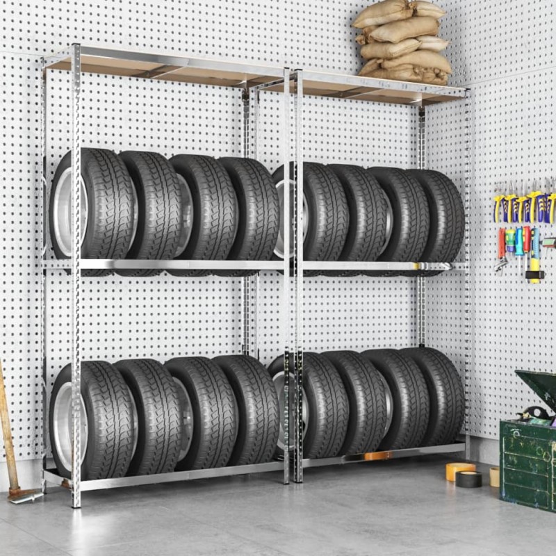 vidaXL Estanterías para neumáticos 2 niveles 2 uds acero 110x40x180 cm vidaXL Estanterías para neumáticos 2 niveles 2 uds acero 110x40x180 cm