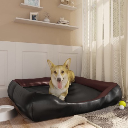 vidaXL Cama para perros de cuero sintético negro y marrón 105x80x25 cm