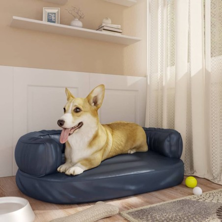vidaXL Cama para perros de espuma cuero sintético azul oscuro 60x42 cm