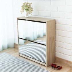 vidaXL Mueble zapatero 2 compartimentos espejo color roble 63x17x67cm