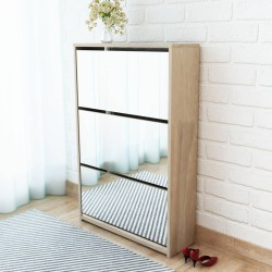 vidaXL Mueble zapatero 3 compartimentos espejo roble 63x17x102,5 cm
