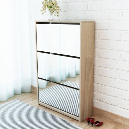 vidaXL Mueble zapatero 3 compartimentos espejo roble 63x17x102,5 cm