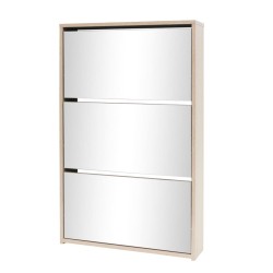 vidaXL Mueble zapatero 3 compartimentos espejo roble 63x17x102,5 cm