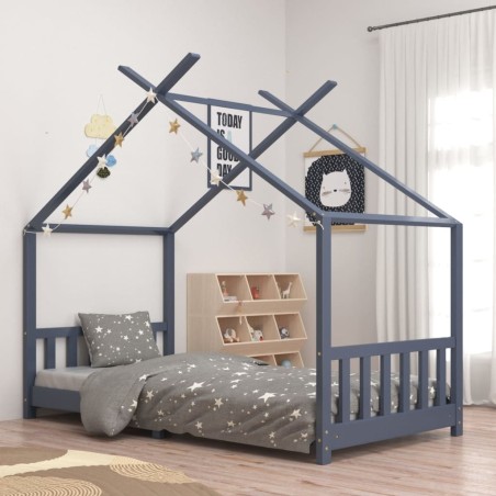 vidaXL Estructura de cama infantil madera maciza pino gris 90x200 cm