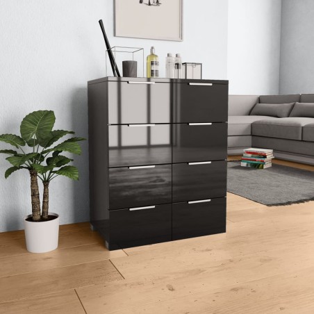 vidaXL Aparador de madera de ingeniería negro brillante 60x35x80 cm
