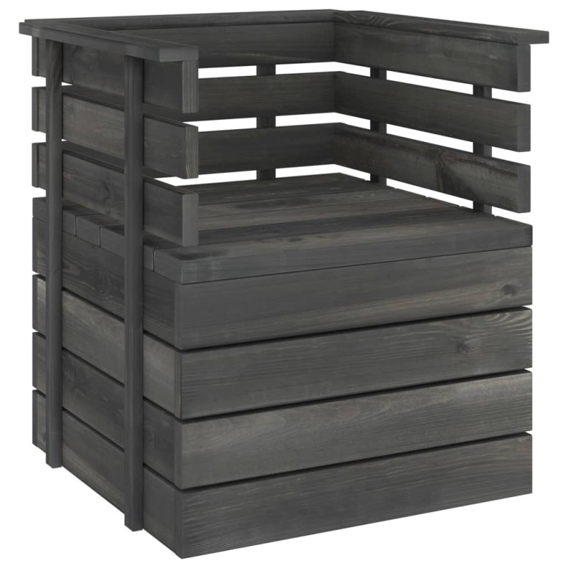 vidaXL Sillón de jardín de madera maciza de pino gris oscuro