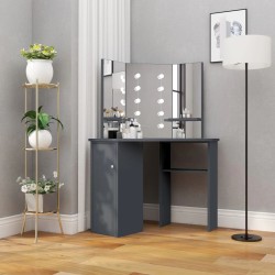 vidaXL Tocador de esquina con LED gris 111x54x141,5 cm
