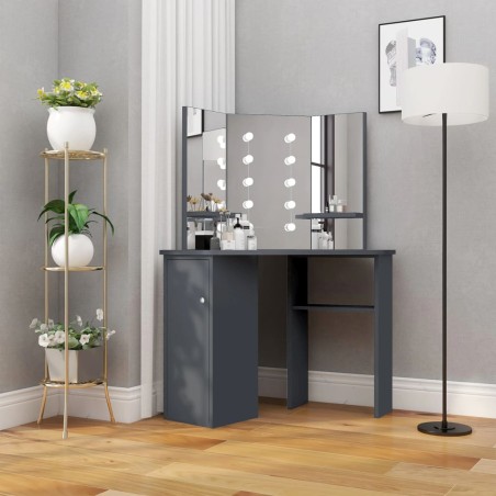 vidaXL Tocador de esquina con LED gris 111x54x141,5 cm