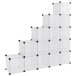 vidaXL Estantería cubos 15 compartimentos y puertas PP transparente