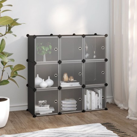 vidaXL Estantería de cubos con 9 compartimentos y puertas PP negro
