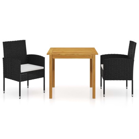 vidaXL Juego de comedor para jardín 3 piezas negro