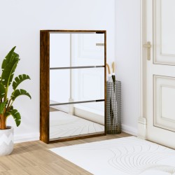 vidaXL Mueble zapatero y espejo 3 niveles roble ahumado 63x17x102,5 cm