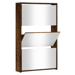 vidaXL Mueble zapatero y espejo 3 niveles roble ahumado 63x17x102,5 cm