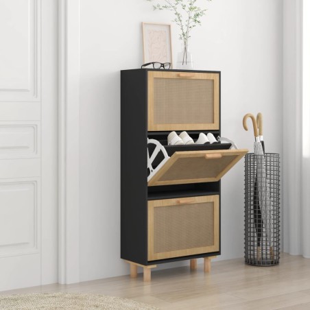 vidaXL Zapatero madera contrachapada negro ratán natural 52x25x115 cm