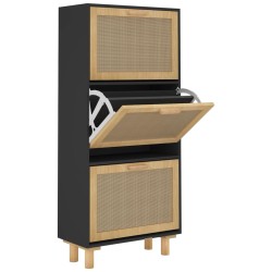 vidaXL Zapatero madera contrachapada negro ratán natural 52x25x115 cm