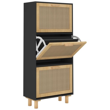vidaXL Zapatero madera contrachapada negro ratán natural 52x25x115 cm
