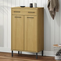 vidaXL Zapatero con patas de metal OSLO madera maciza pino marrón