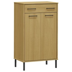 vidaXL Zapatero con patas de metal OSLO madera maciza pino marrón