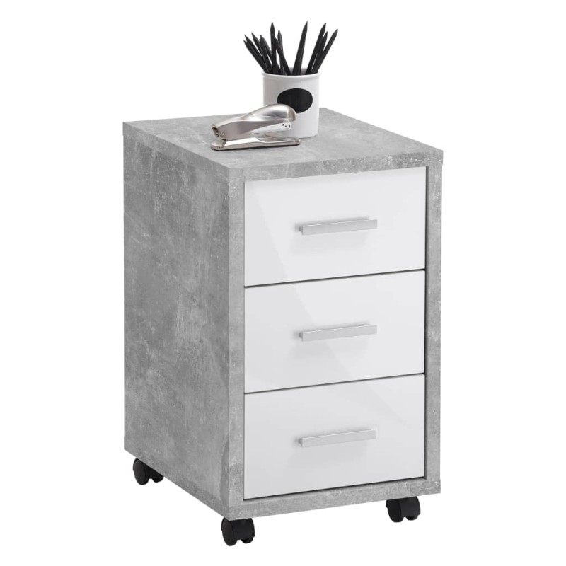 FMD Cajonera móvil color hormigón y blanco brillante FMD Cajonera móvil color hormigón y blanco brillante