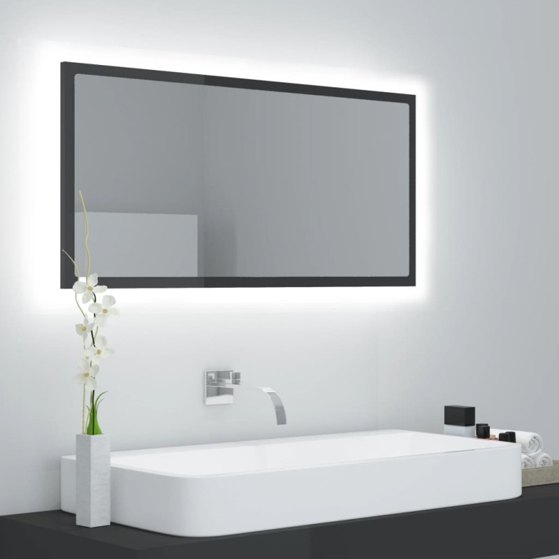 vidaXL Espejo de baño LED acrílico gris brillo 90x8,5x37 cm vidaXL Espejo de baño LED acrílico gris brillo 90x8,5x37 cm