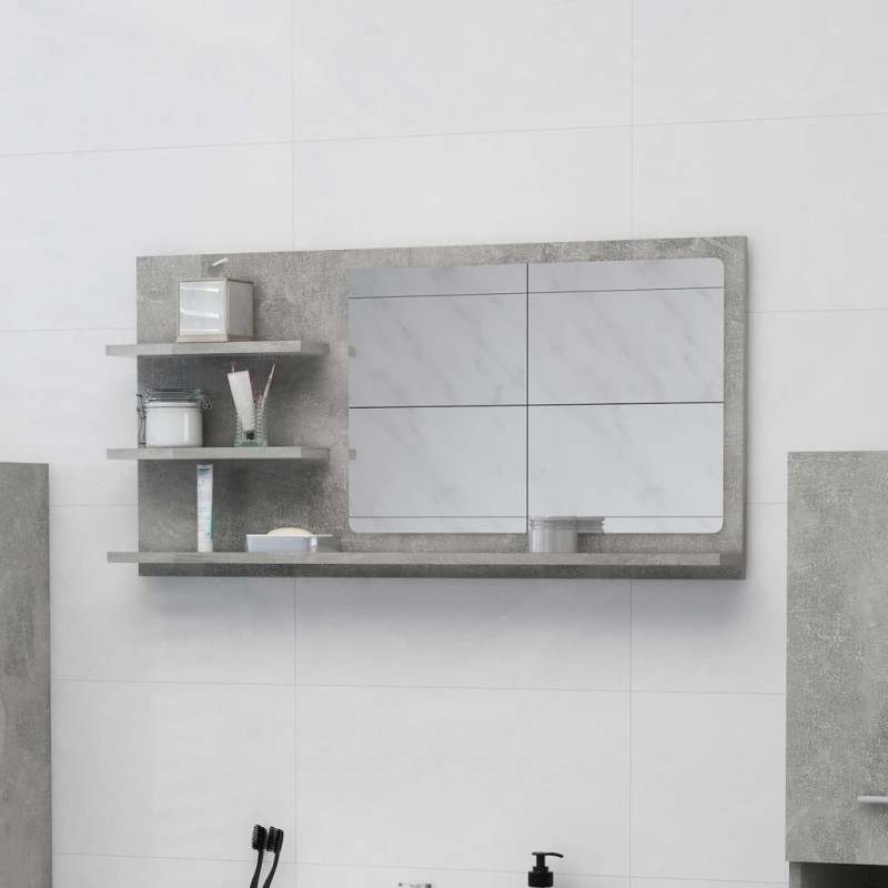 vidaXL Espejo de baño madera contrachapada gris hormigón 90x10,5x45 cm vidaXL Espejo de baño madera contrachapada gris hormigón 90x10,5x45 cm