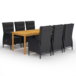 vidaXL Set de comedor de jardín de 7 piezas negro