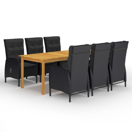 vidaXL Set de comedor de jardín de 7 piezas negro