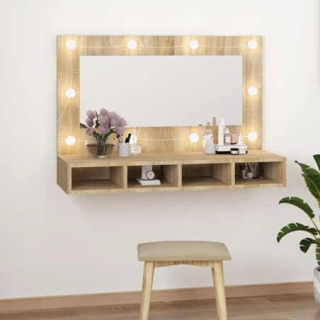 vidaXL Mueble con espejo y LED color roble Sonoma 90x31,5x62 cm