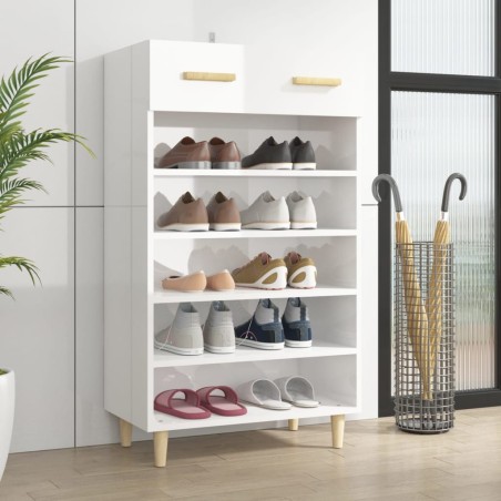vidaXL Mueble zapatero madera contrachapada blanco brillo 60x35x105 cm