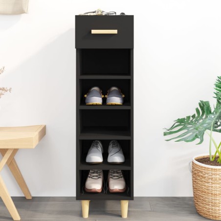 vidaXL Mueble zapatero de madera contrachapada negro 30x35x105 cm