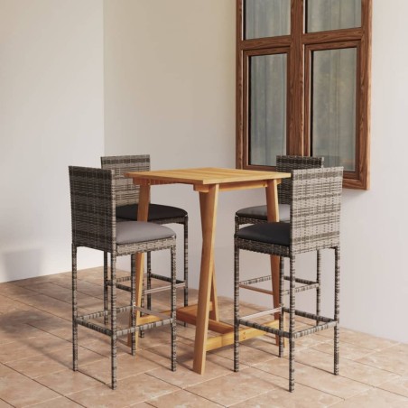 vidaXL Conjunto de bar para jardín 5 piezas con cojines gris