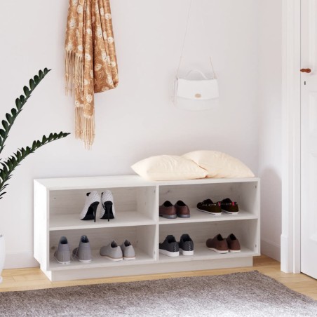 vidaXL Armario zapatero de madera maciza de pino blanco 110x34x45 cm