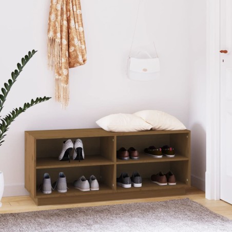 vidaXL Armario zapatero madera maciza de pino marrón miel 110x34x45 cm