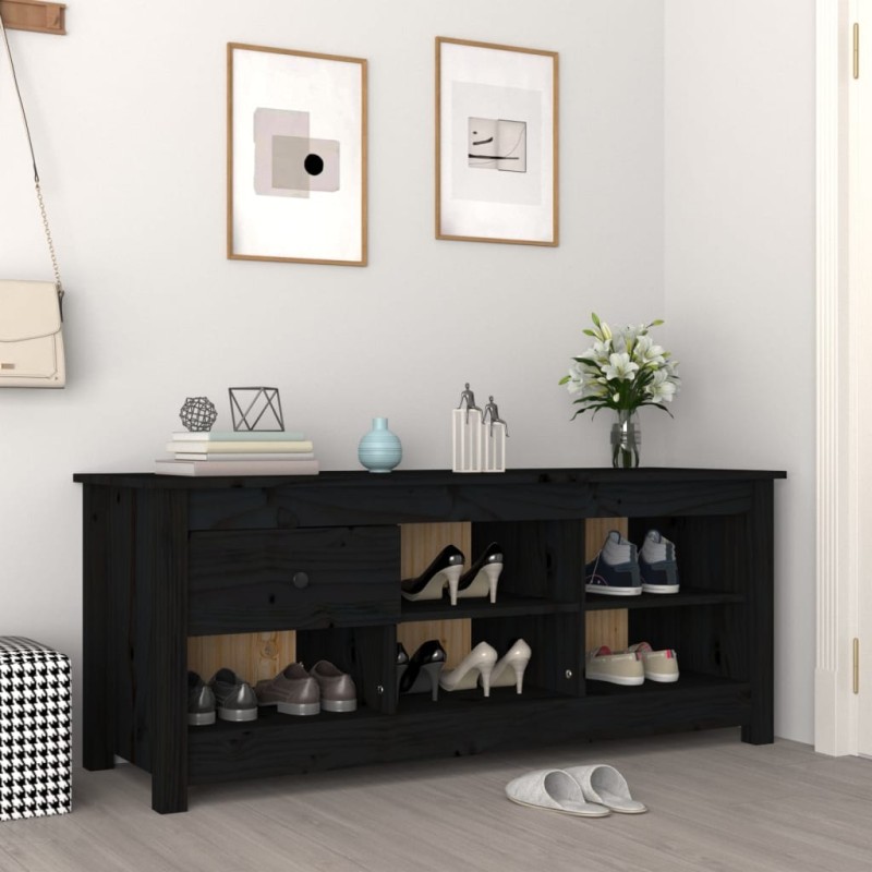 vidaXL Mueble zapatero de madera maciza de pino negro 110x38x45,5 cm vidaXL Mueble zapatero de madera maciza de pino negro 110x38x45,5 cm