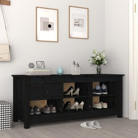 vidaXL Mueble zapatero de madera maciza de pino negro 110x38x45,5 cm