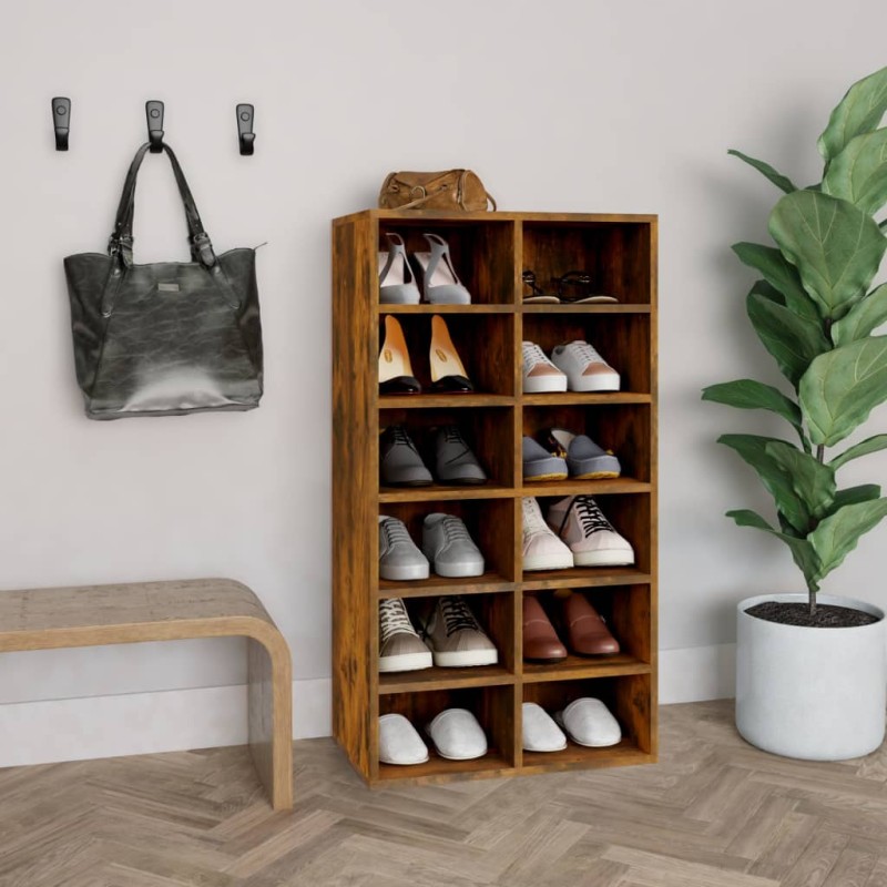 vidaXL Zapatero madera contrachapada roble ahumado 54x34x100,5 cm vidaXL Zapatero madera contrachapada roble ahumado 54x34x100,5 cm