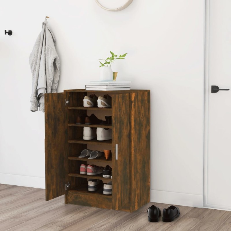 vidaXL Mueble zapatero madera contrachapada roble ahumado 60x35x92 cm vidaXL Mueble zapatero madera contrachapada roble ahumado 60x35x92 cm