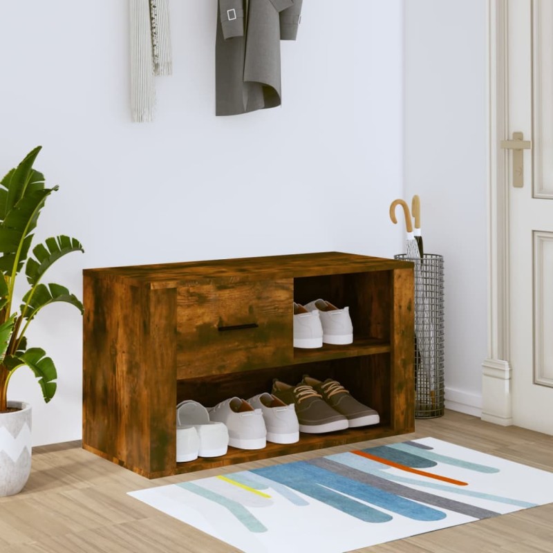 vidaXL Mueble zapatero madera contrachapada roble ahumado 80x35x45 cm vidaXL Mueble zapatero madera contrachapada roble ahumado 80x35x45 cm