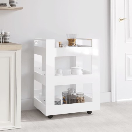 vidaXL Carrito de cocina madera contrachapada blanco brillo 60x45x80cm