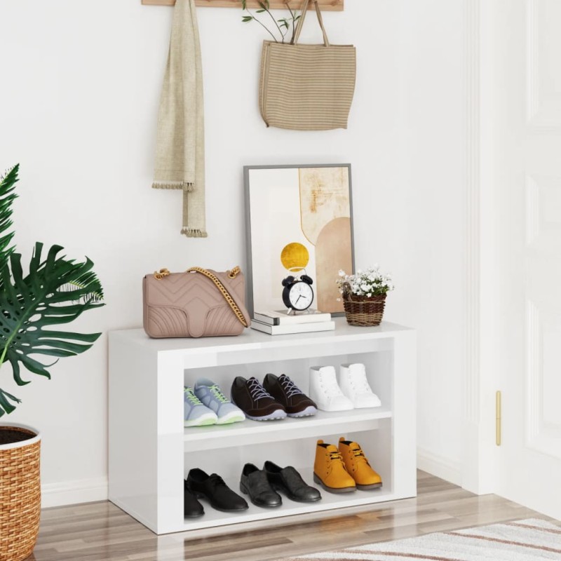 vidaXL Mueble zapatero madera contrachapada blanco brillo 75x35x45 cm vidaXL Mueble zapatero madera contrachapada blanco brillo 75x35x45 cm