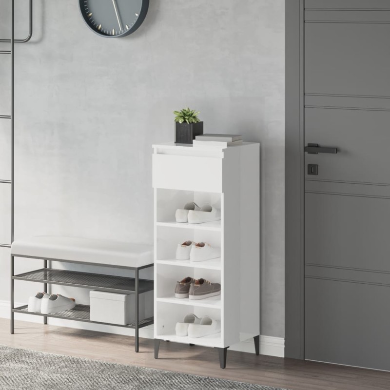 vidaXL Mueble zapatero madera contrachapada blanco brillo 40x36x105 cm vidaXL Mueble zapatero madera contrachapada blanco brillo 40x36x105 cm