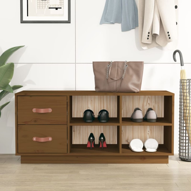 vidaXL Banco zapatero madera maciza de pino marrón miel 100x34x45 cm vidaXL Banco zapatero madera maciza de pino marrón miel 100x34x45 cm