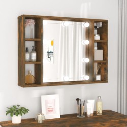 vidaXL Mueble con espejo y LED color roble ahumado 76x15x55 cm