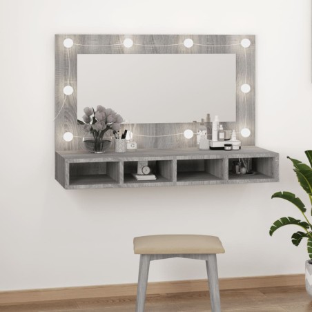 vidaXL Mueble con espejo y LED color gris Sonoma 90x31,5x62 cm