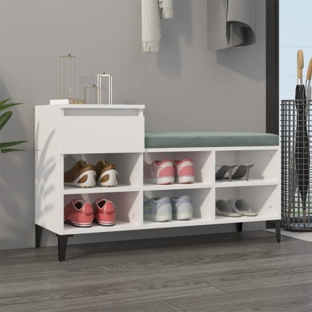 vidaXL Mueble zapatero madera contrachapada blanco brillo 102x36x60 cm