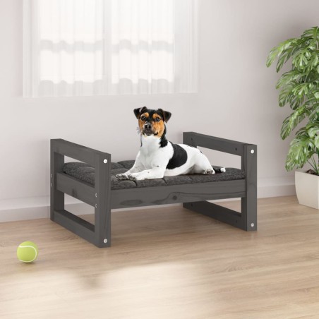 vidaXL Cama para perros madera maciza de pino gris 55,5x45,5x28 cm