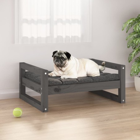 vidaXL Cama para perros madera maciza de pino gris 65,5x50,5x28 cm